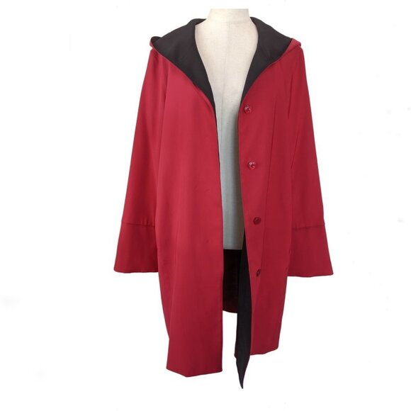 JONES NEW YORK Removable Hood Hidden Button Fold Up Black Sleeve Coat M - Picture 6 of 11